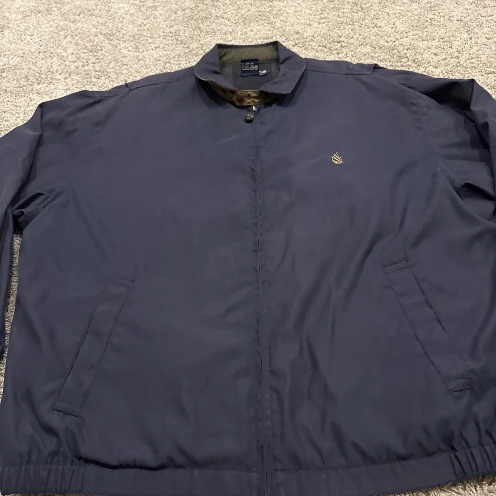 Nautica Harrington Jacket Men 2XL Blue Full Zip Plaid Lined Loop Collar Bomber